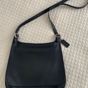 Vintage Coach Black/Navy Leather Flap Top Crossbody Bag